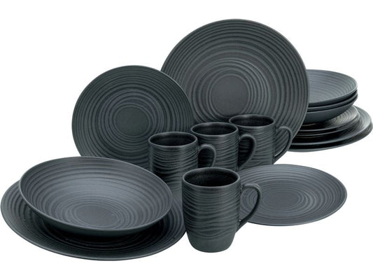 creaTable | Lava Stone Black Kombiservice | 16-tlg. Steinzeug