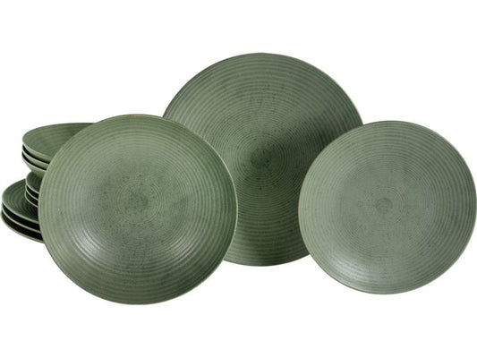 creaTable | Catania Eukalyptus Tellerset | 12-tlg. Steinzeug
