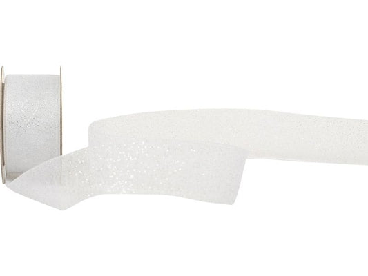 Spyk | Geschenkband Glam | weiss-silber, B: 25 mm, L: 3 m