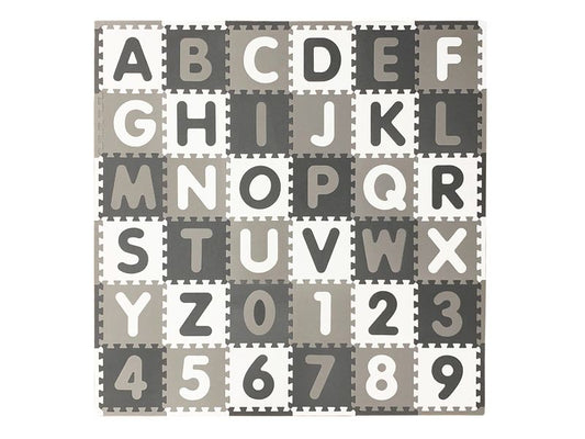 Tadu | KOOR Puzzlematte 180x180x1 cm Alphabet/Nr | grau, 30x30cm EVA