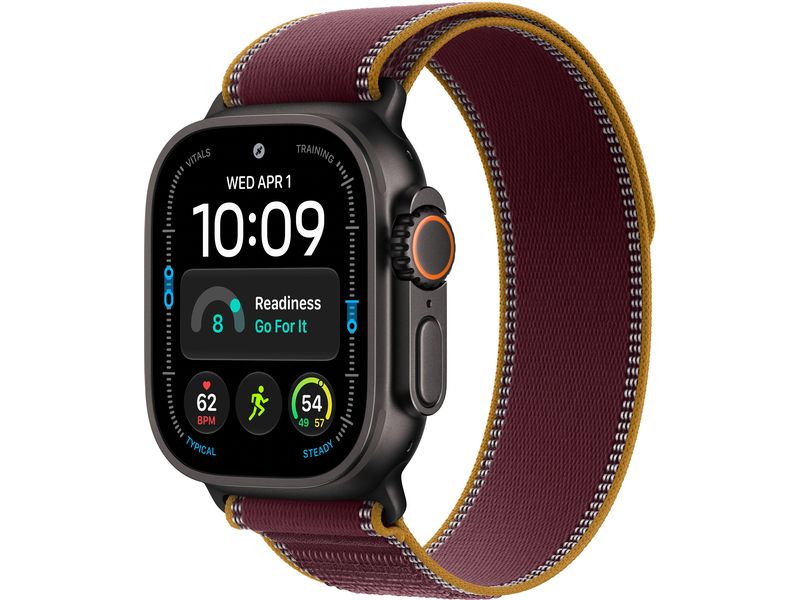 Apple | Watch Ultra 4 | 49mm, Black Titan, Burgundy Trail Loop M/L