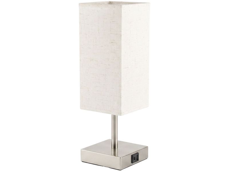COCON | Nachttischlampe, USB, nickel/linen | 3-fach dimmbar, USB-A/C, ohne E27, max 20W
