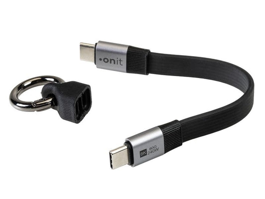 onit | Schlüsselanhänger Flat USB-C black | Ladekabel USB 4 V2 80G 240W 8K@60Hz 0.13m