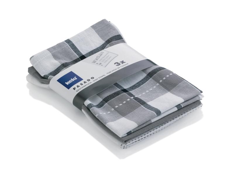 Kela | Geschirrtuch-Set Pasado | 3 Stück, Grau/Weiss