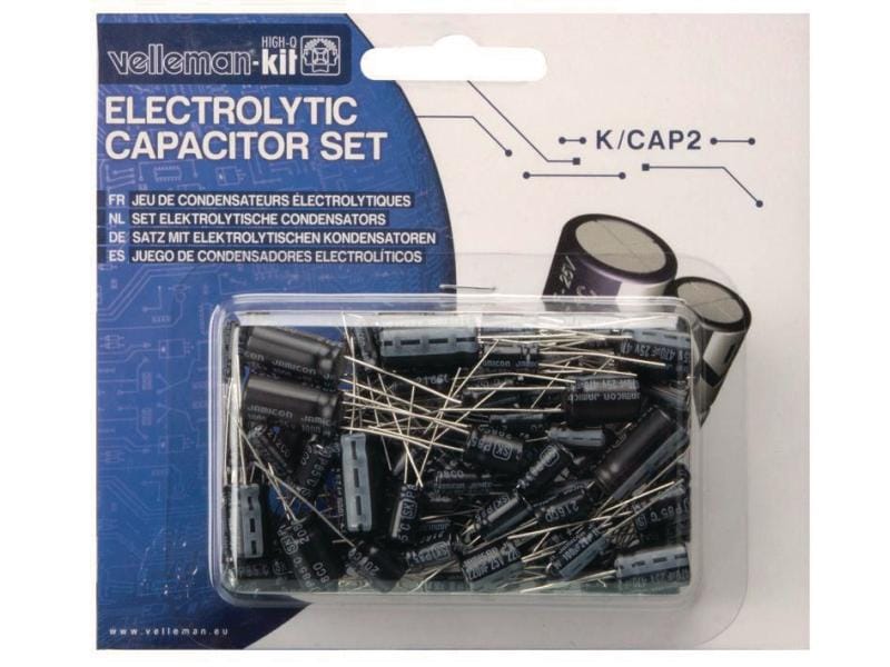 Velleman | K/CAP2 Elektrolytkondensator Set | Menge: 120 Stück, Werte: 1uF bis 1000uF