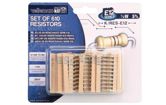 Velleman | K/RESE12 Widerstands Set | Menge: 610 Stück, E12 Reihe, 0.25 Watt