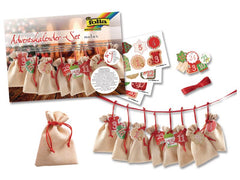 Folia | Adventskalender Jute-Optik | 24 Beutel 10x13cm, 24 Anhänger