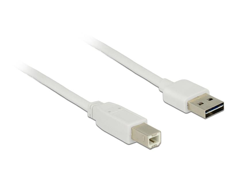 Delock | USB2.0-Kabel Easy A-B: 2m, weiss | A Stecker beidseitig einsteckbar