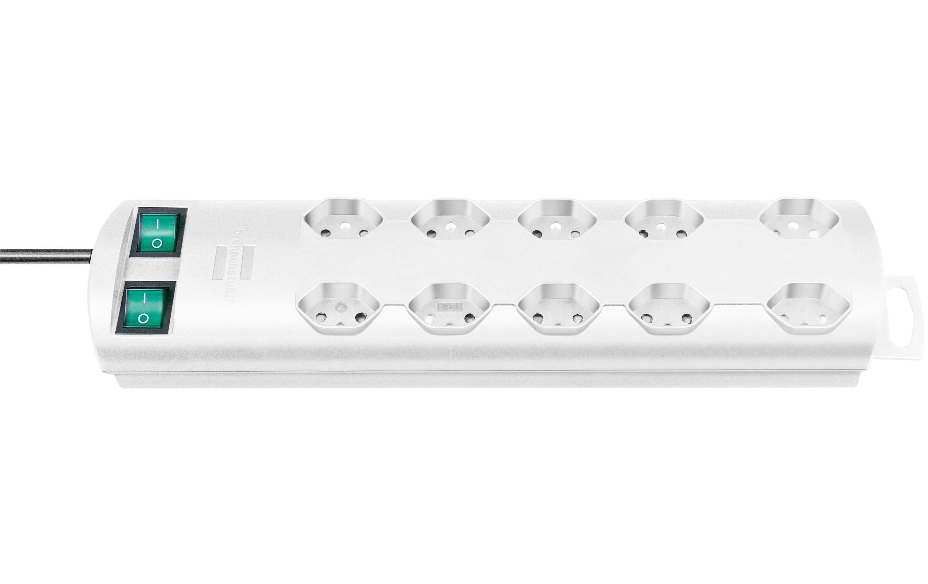 Steckdosenleiste 5+5xT13, 2 Schalter, weiss