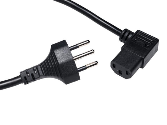 Diggelmann | Netzkabel T12-C13 90 seitlich gewinkelt li | 0.5 m, 3x 1 mm2, schwarz