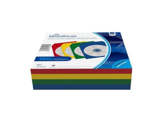MediaRange | CD/DVD Papierhüllen farbig mit Sichtfenster | 100 Stück