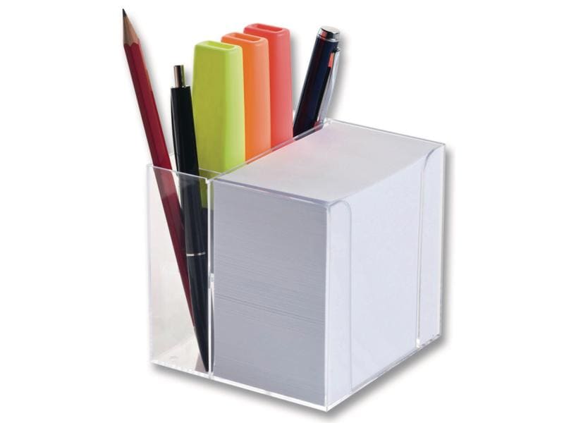 Folia | Zettelbox mit Stiftehalter | Transparent, Papier: weiss