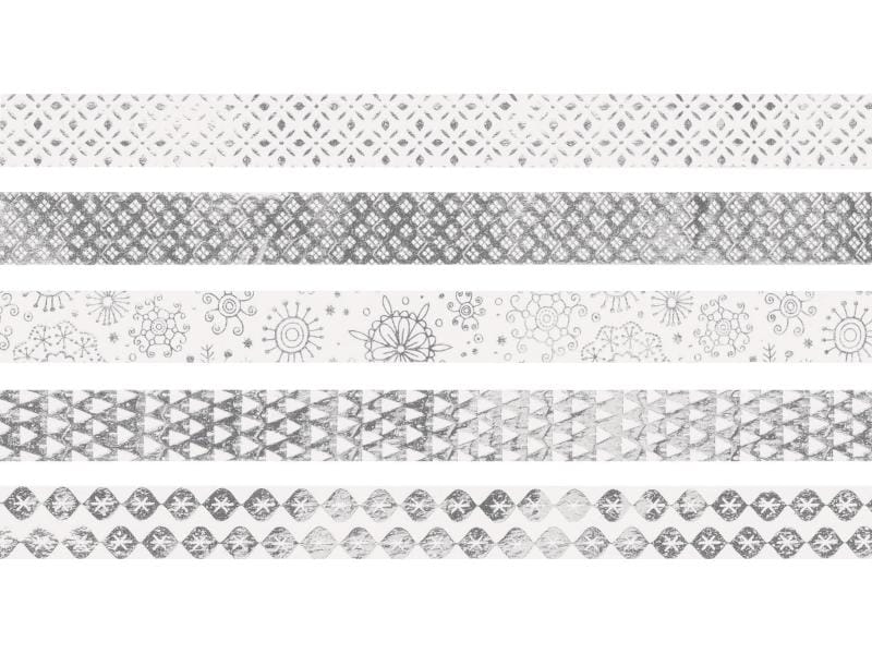Heyda | Washi Tape Weihnachten glänzend | 1 Dispenser mit 5 Rollen, silber
