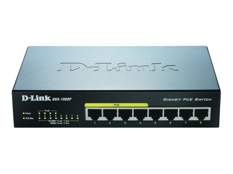 D-Link | DGS-1008P/E: 8 Port PoE-Switch | 4x PoE mit 15.4W, 1Gbps, ext. NT