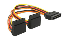 Delock | SATA zu 2x SATA Stromadapter, 90° gewinkelt | 15cm, 3,3, 5 und 12 Volt, Metallclips