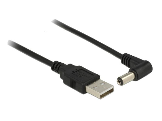 Delock | USB2.0-Stromkabel A-5VOLT, 1.5m, schwarz | Hohlstecker 5.5mm/2.1mm gewinkelt