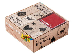 Folia | Stempelset Christmas | Holzstempel mit 2 Stempelkissen