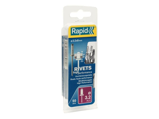 Rapid | Blindnieten Aluminium 3,2x8mm | 50 St. inkl. Bohrer, Blister