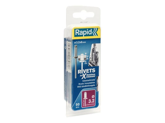Rapid | Blindnieten Edelstahl 3,2x8mm | 50 St. inkl. Bohrer, Blister