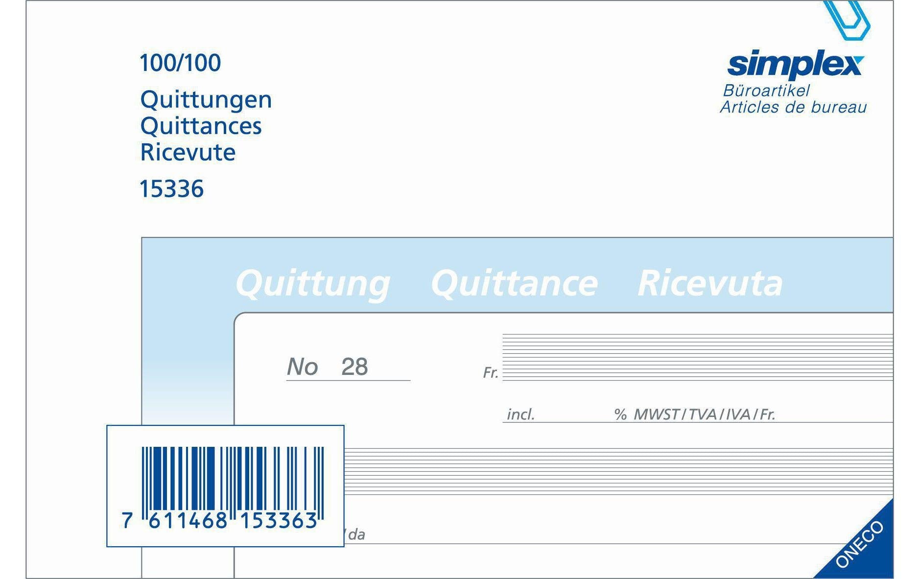 Simplex: Quittungen dreisprachig A6