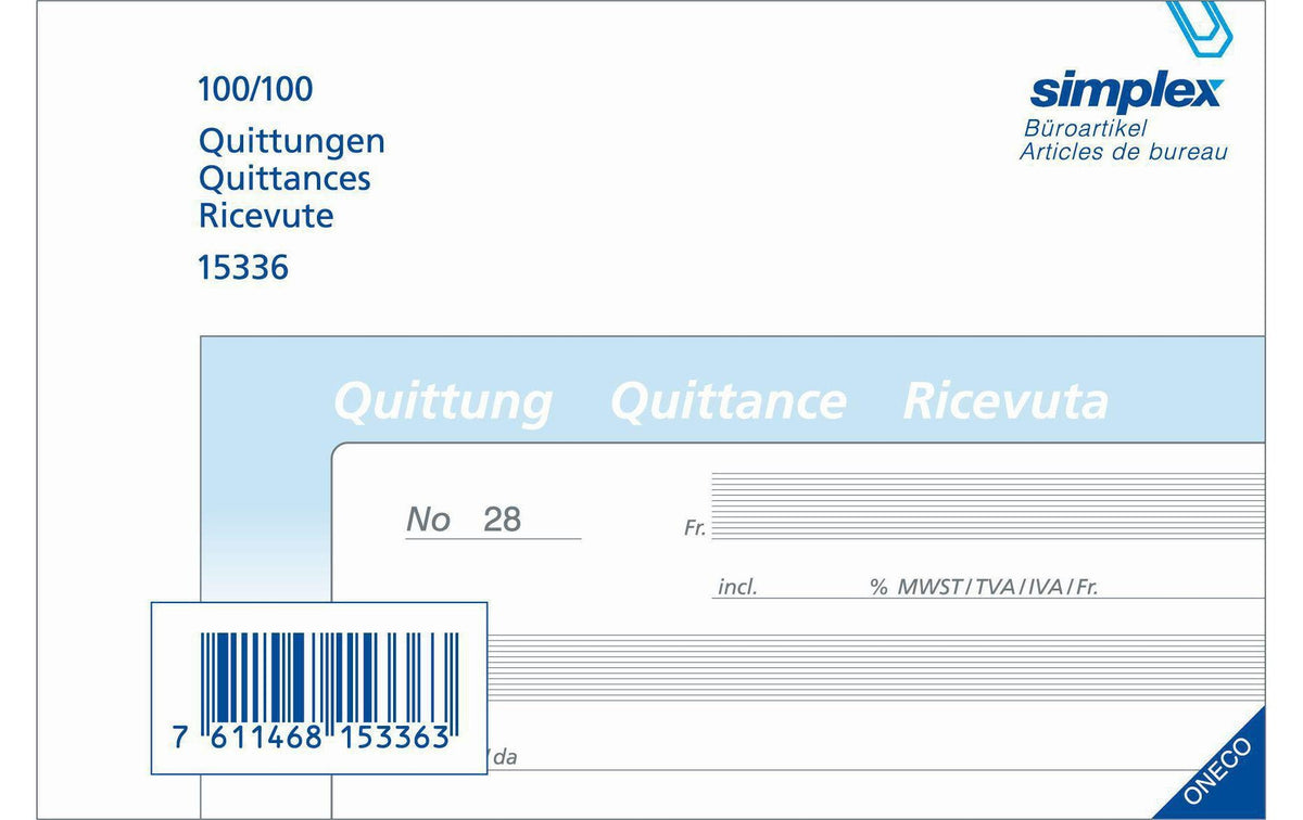 Simplex: Quittungen dreisprachig A6