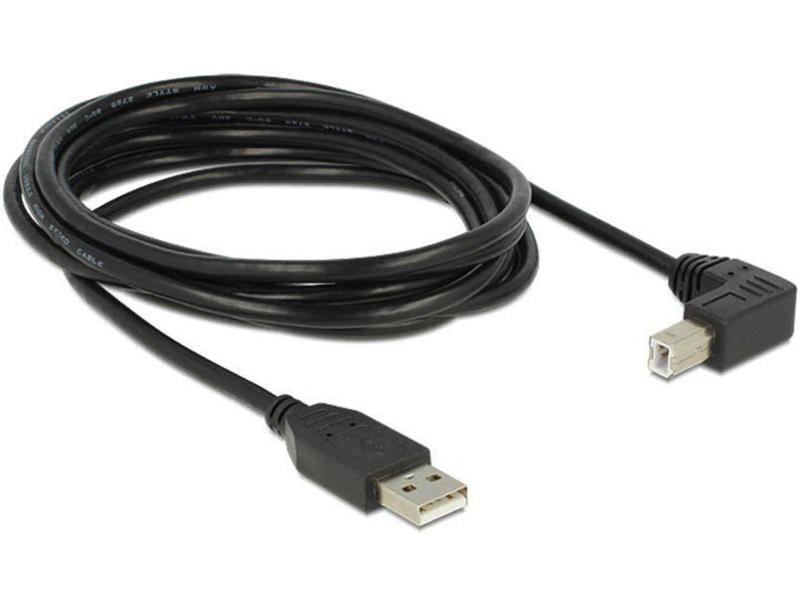Delock | USB 2.0-Kabel USB A - USB B 3 m | USB-B Seite 90°gewinkelt