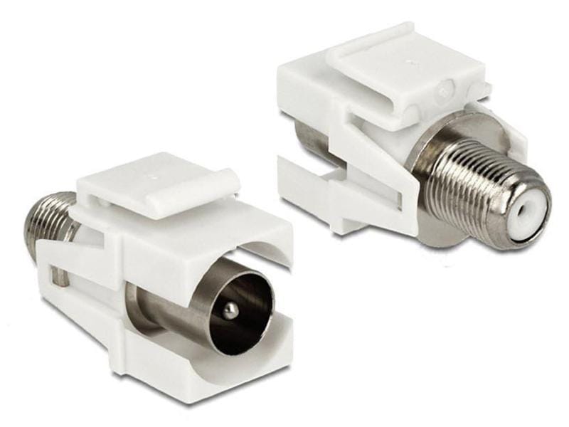 Delock | Keystone IEC - F (extern - intern) | Stecker-Buchse, weiss, Flache Montage
