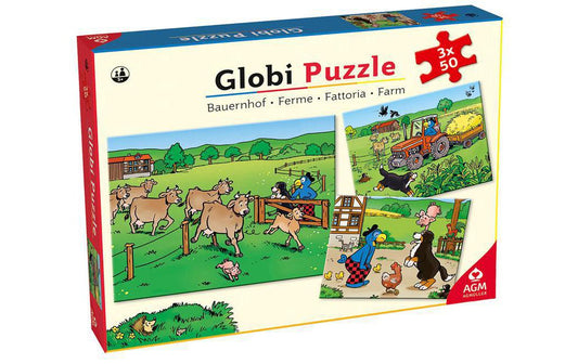 Globi Puzzle 3x50 Teile - Sujet Bauernhof