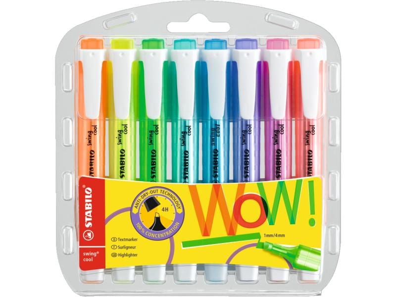 STABILO | Swing Cool Leuchtmarker 8er Etui | orange,gelb,grün,türkis,blau,lila,rosa,rot