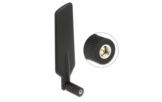Delock | LTE/HSPA/GSM Antenne, SMA-Stecker, schwarz | 1-4dBi Gewinn, mit Kippgelenk, drehbar