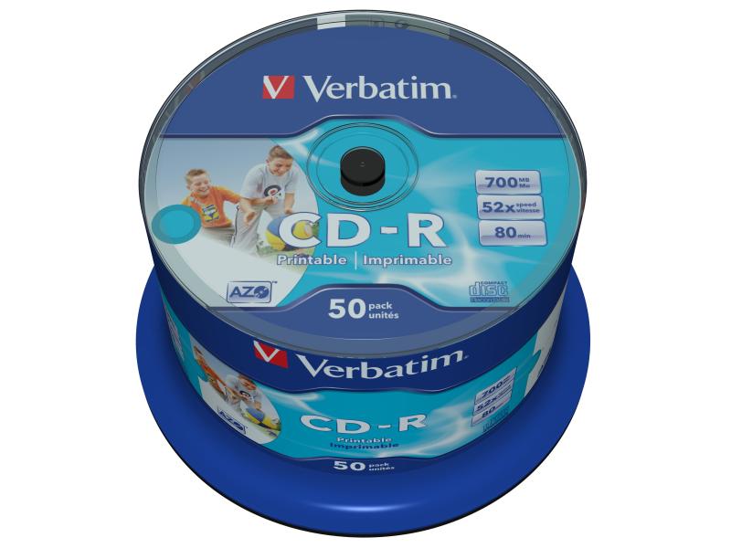 Verbatim | CD-R 52x 80Min/700MB 50-Spindel | bedruckbar o.Logo