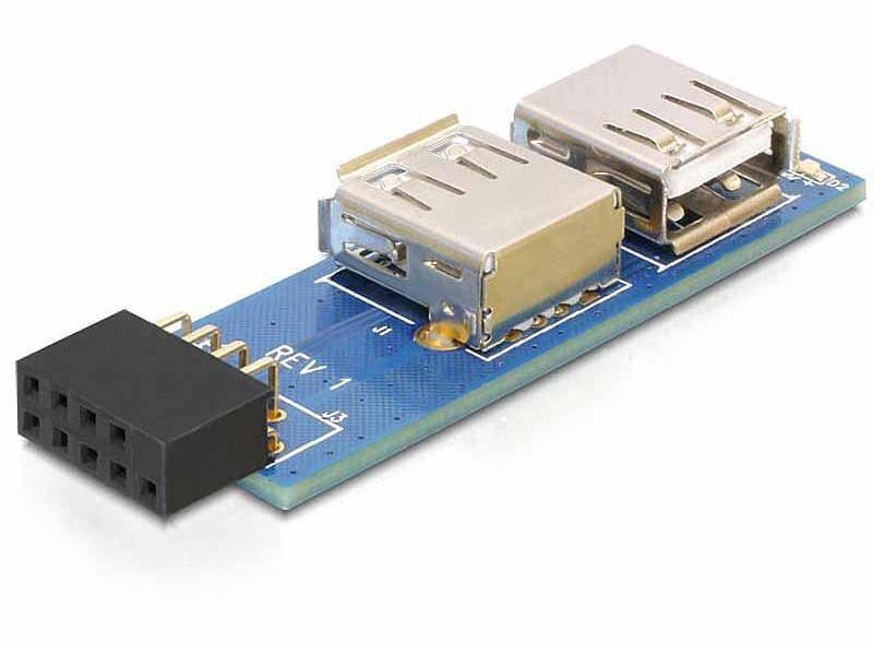Delock | 41820 USB Pinheader Buchse | auf 2 x USB 2.0 Buchse rechts links