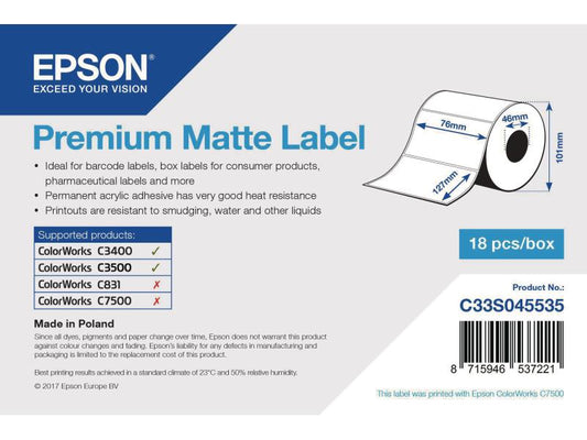 Epson | Premium Matte Label 76 mm x 127 mm | 265 Etiketten/Rolle, C33S045534
