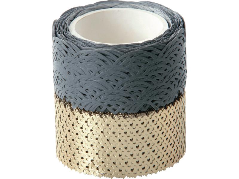 Folia | Washi Tape Dekor grau/gold | 2 x (5 m x 25 mm)