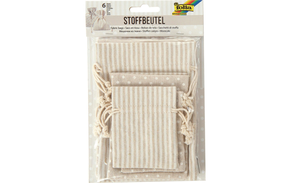 Folia, Stoffbeutel Nature/Weiss, 6 Stück