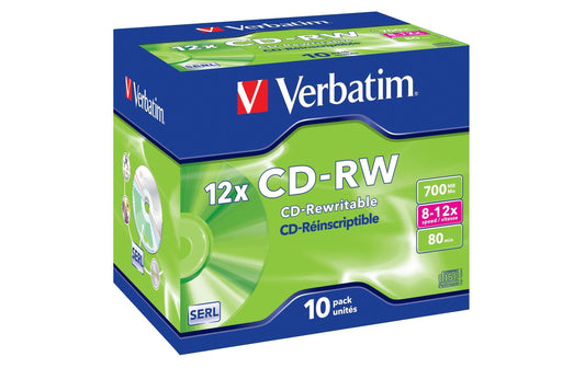 Verbatim | CD-RW 12x 700MB/80Min, 10er Pack | bis 12-fach, nicht bedruckbar, mit Logo