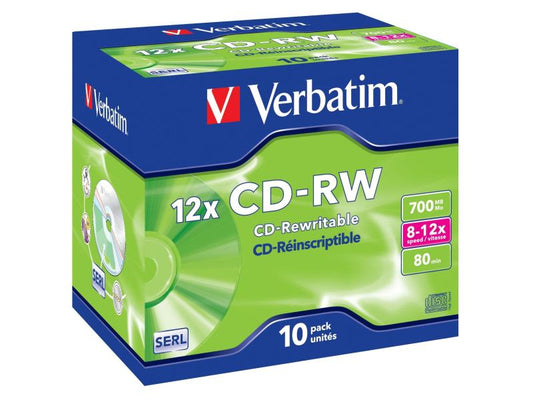 Verbatim | CD-RW 12x 700MB/80Min, 10er Pack | bis 12-fach, nicht bedruckbar, mit Logo