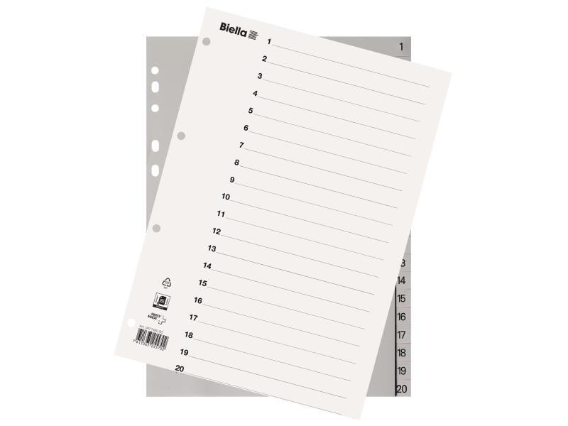 Biella | Register Vollformat aus Kunststoff | 1-20, A4, 4 Loch, 1 Stück