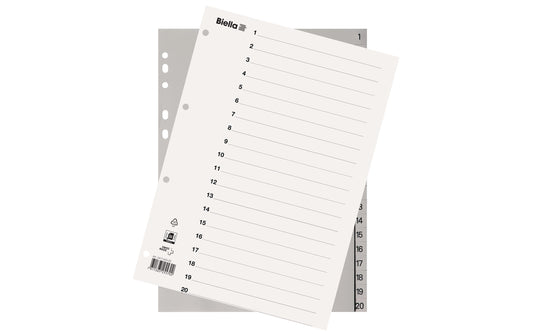 Biella | Register Vollformat aus Kunststoff | 1-20, A4, 4 Loch, 1 Stück