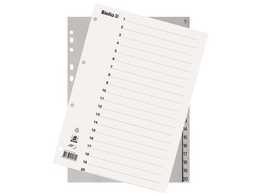 Biella | Register Vollformat aus Kunststoff | 1-20, A4, 4 Loch, 1 Stück