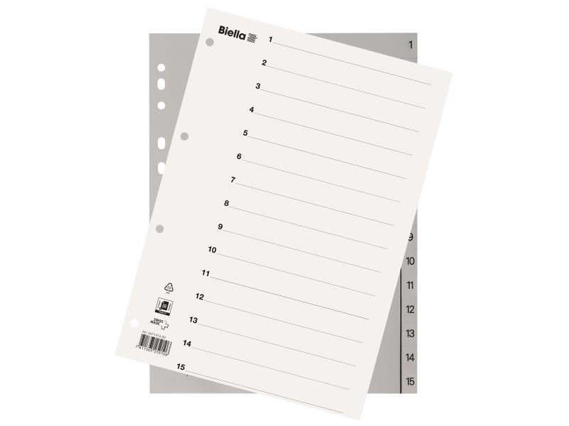 Biella | Register Vollformat aus Kunststoff | 1-15, A4, 4 Loch, 1 Stück