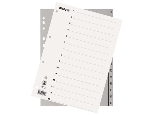 Biella | Register Vollformat aus Kunststoff | 1-15, A4, 4 Loch, 1 Stück