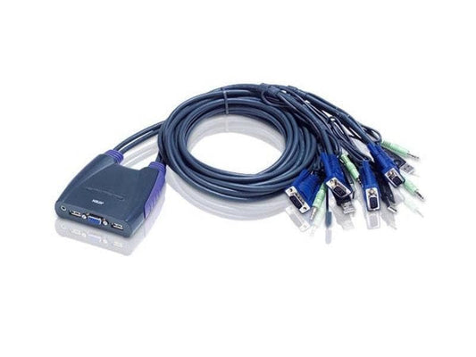 Aten | CS64US: USB VGA KVM Switch,4Port,Audio | USB 2.0, eingebaute Kabel, 2x 0.9/1.2m