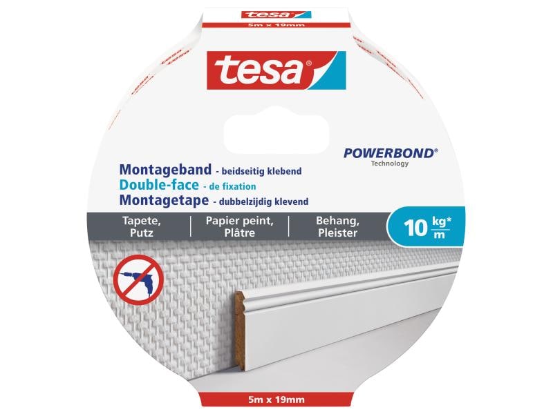 tesa | Montageband Tapete&Putz, 10 kg | 5 m x 19 mm