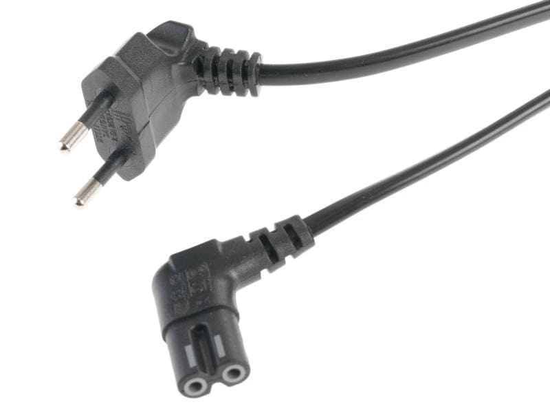 Niwotron | Netzkabel Euro T26 - C7, 3 m schwarz | T26 geweinkelt, C7 gewinkelt