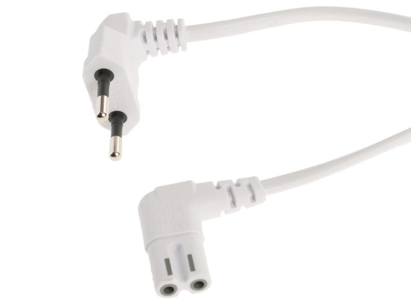 Niwotron | Netzkabel Euro T26 - C7, 5 m weiss | T26 geweinkelt, C7 gewinkelt