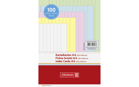 Brunnen | Karteikarten A6 liniert | 100 Stück, weiss, gelb, rot, blau, grün