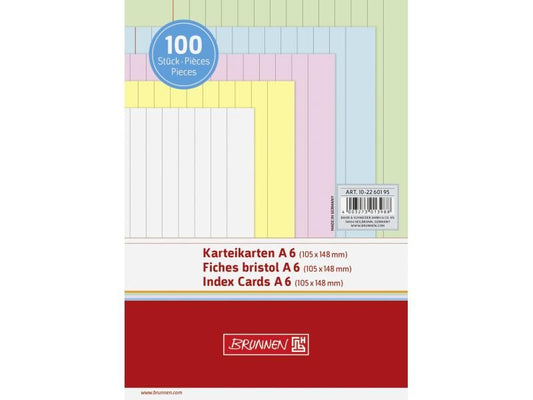 Brunnen | Karteikarten A6 liniert | 100 Stück, weiss, gelb, rot, blau, grün