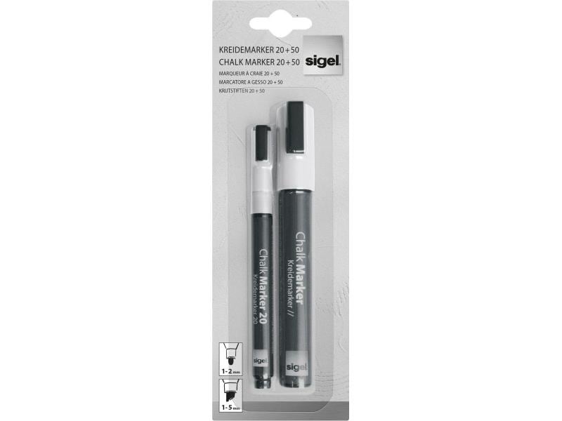 Sigel | Kreidemarker 20+50 2erPack | Rundspitze 1-2mm und Keilspitze 1-5mm