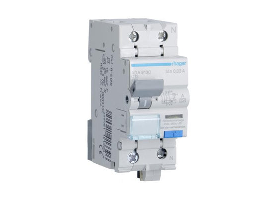 Hager | FI-LS 1P+N 6kA C-13A 30mA A mit N-Zunge | FS463E-C13/0.03